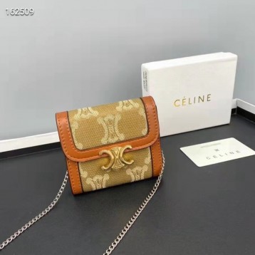 Celine小さなロゴプリントの羊革の三つ折り財布