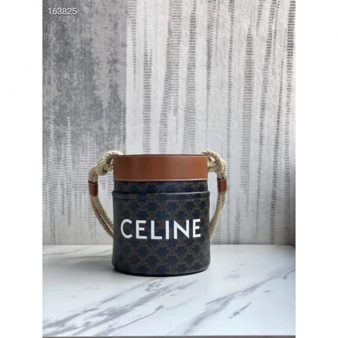 Celineバケットプリントデニムとカウレザーのバケットバッグ