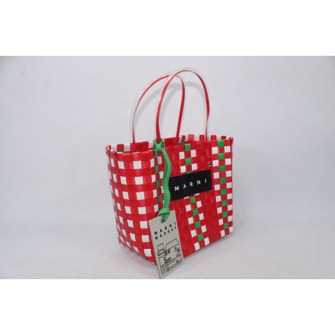 【直営購入】MARNI フラワーカフェ ピクニック バッグカゴ マルニ ハンドバッグ レディース バッグ レッド