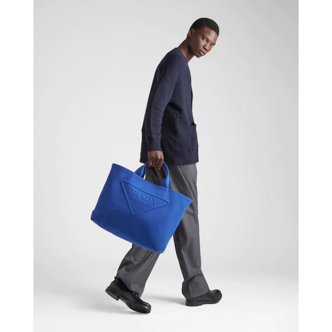 ☆大人気新作☆PRADA プラダ FROM THE RUNWAY キャンバス トートバッグ ブルー 2VG081_010_F0215_V_OLO