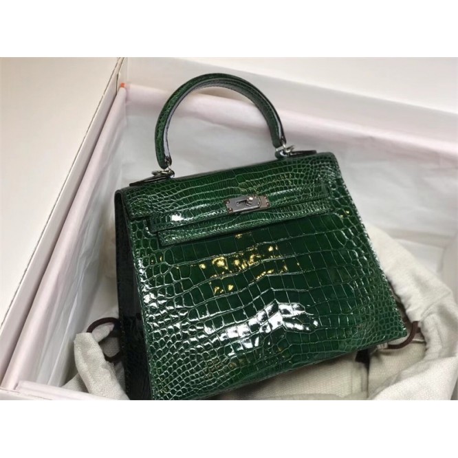 【0111更新】HERMES エルメス Kelly ケリー クロコ グリーン シルバー金具 MiniKelly ミニケリー 19cm/20cm/25cm/28cm