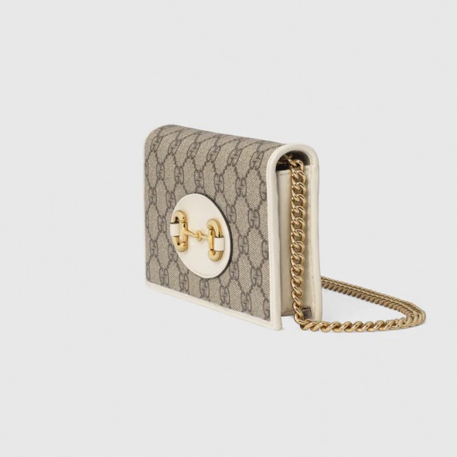 【セレブ愛用☆】GUCCI グッチ 〔グッチ ホースビット 1955〕チェーン付き ウォレット GGスプリーム/ホワイト レザー 621892 92TCG 9761