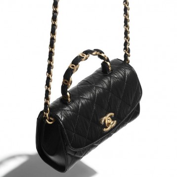 【CHANEL】ハンドル付きミニフラップバッグ ブラック