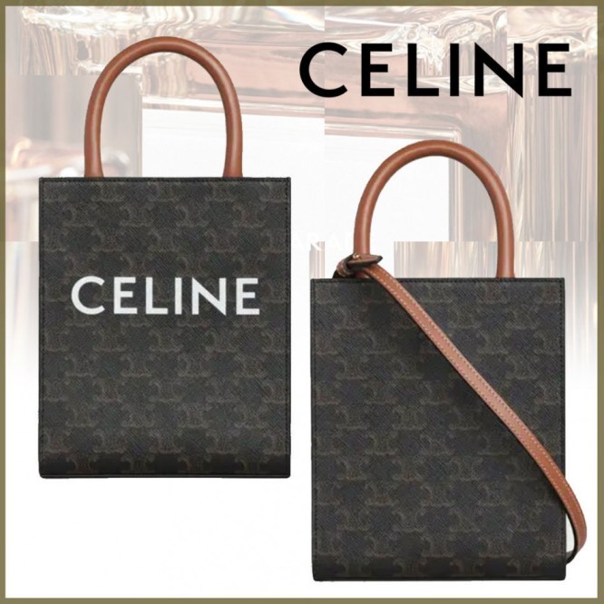 Celine・CABASロゴプリント縦型ハンドバッグ