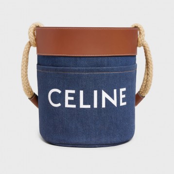 【CELINE】ロゴプリント デニム バケットバッグ