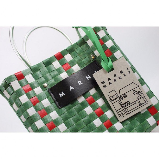 【直営購入】MARNI フラワーカフェ ピクニック バッグカゴ マルニ ハンドバッグ レディース バッグ グリーン GREEN