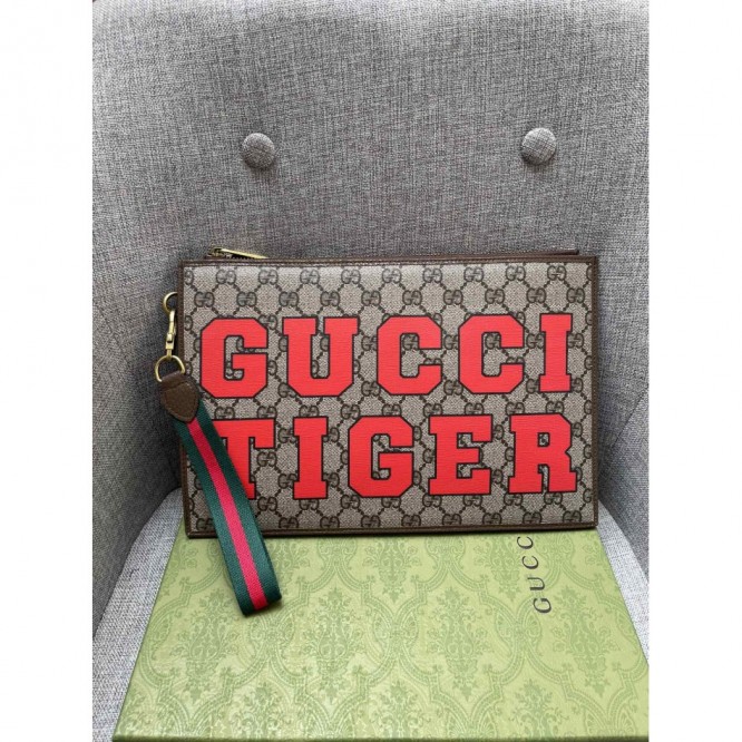 22SS GUCCI TIGER プリント GG ポーチ GGスプリーム688378-1