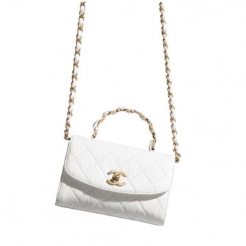 【CHANEL】ハンドル付きミニフラップバッグ ホワイト