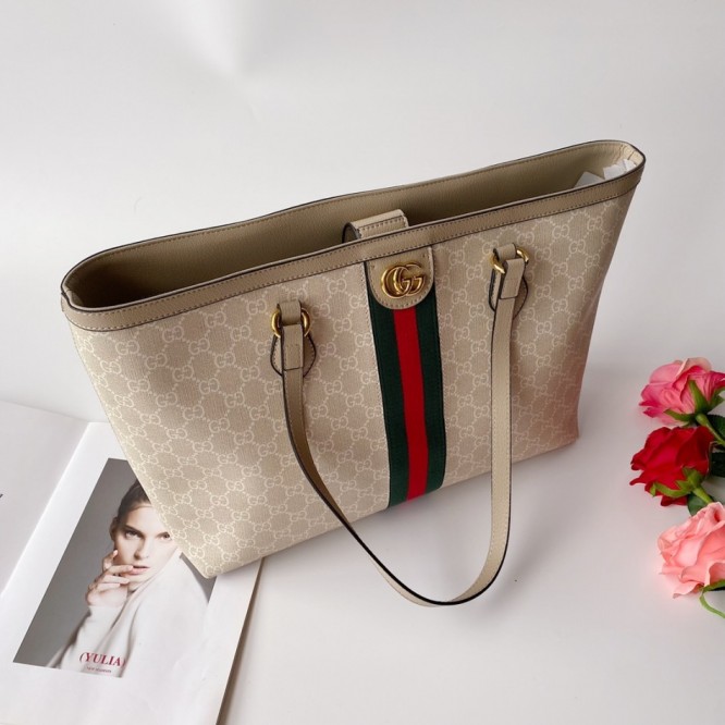 GUCCI 〉〉ウェブ ストライプ付き ミディアムトートバッグ