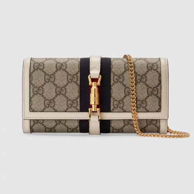【在庫僅か☆】GUCCI グッチ 〔ジャッキー 1961〕チェーンウォレット ベージュ＆エボニー GGスプリーム 652681 HUHHG 9794