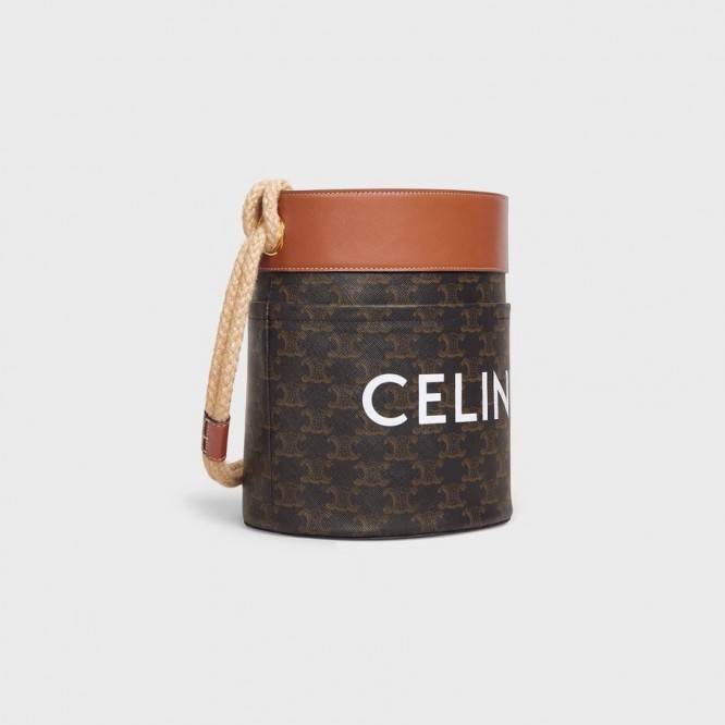 【CELINE】ロゴプリント デニム バケットバッグ ブラック