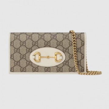 【セレブ愛用☆】GUCCI グッチ 〔グッチ ホースビット 1955〕チェーン付き ウォレット GGスプリーム/ホワイト レザー 621892 92TCG 9761