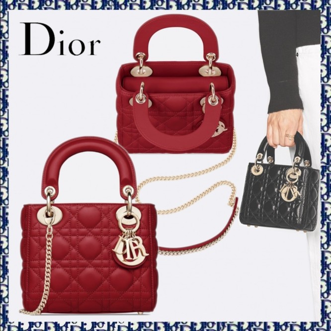 Dior ミニバッグ《LADY DIOR Cannage》チェリーレッド ラム