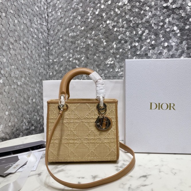 【ディオール】LADY DIOR カナージュミディアム バッグM0565OMBD