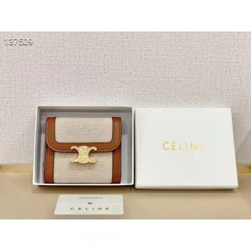 CelineTRIOMPHEの小さな生地と牛革の財布