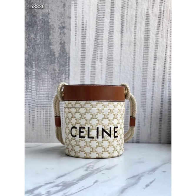 Celineバケットプリントデニムとカウレザーのバケットバッグ
