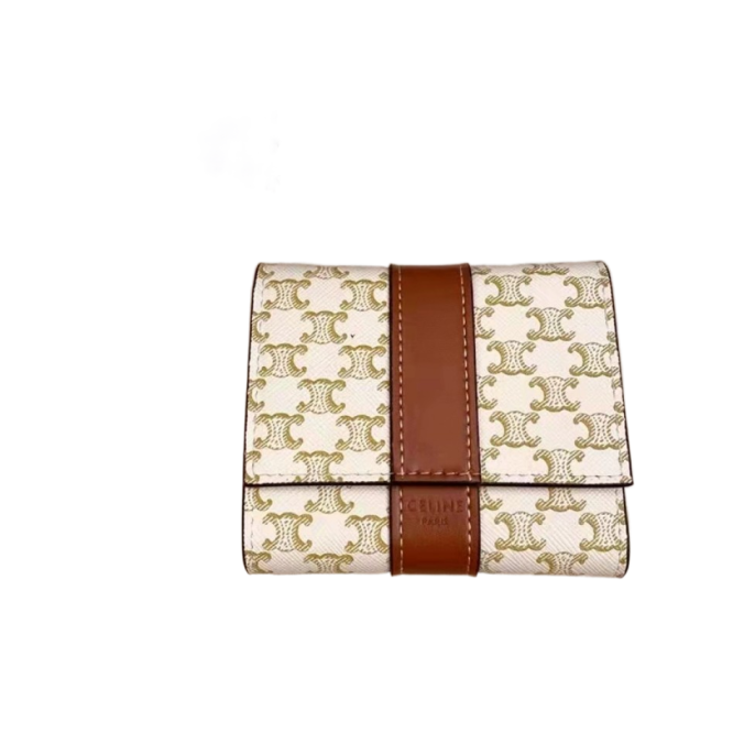 Celine小さなロゴプリントの羊革の三つ折り財布
