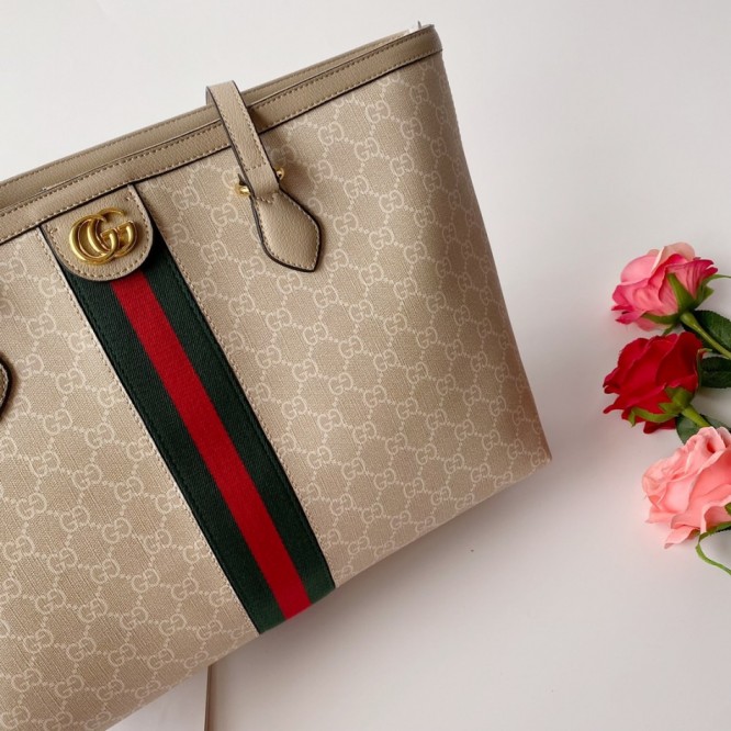 GUCCI 〉〉ウェブ ストライプ付き ミディアムトートバッグ