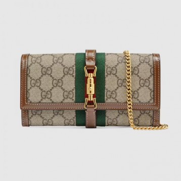 【在庫僅か☆】GUCCI グッチ 〔ジャッキー 1961〕チェーンウォレット ベージュ＆ブラウン GGスプリーム キャンバス ‎652681 HUHHG 8565
