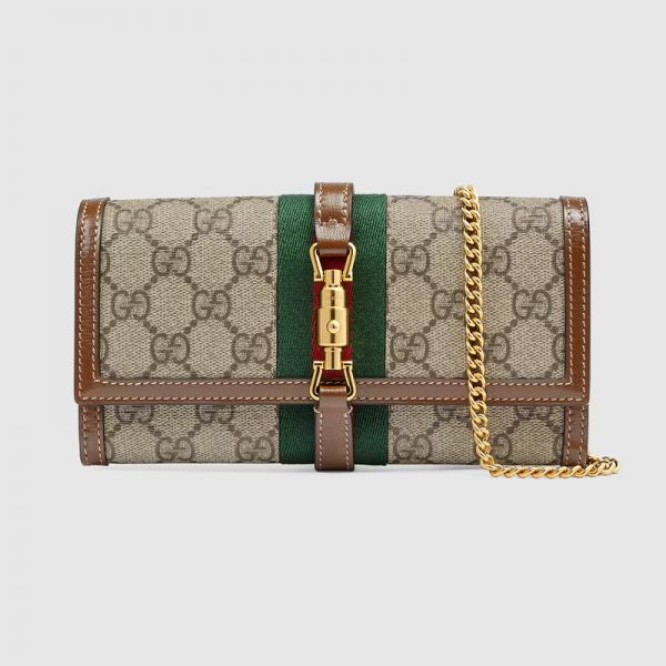 【在庫僅か☆】GUCCI グッチ 〔ジャッキー 1961〕チェーンウォレット ベージュ＆ブラウン GGスプリーム キャンバス ‎652681 HUHHG 8565