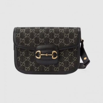 【人気アイテム☆】GUCCI グッチ 〔グッチ ホースビット 1955〕ショルダーバッグ ブラック＆アイボリー GGデニム 602204 UN3BG 1274