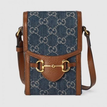 【オシャレ☆】GUCCI グッチ 〔グッチ ホースビット 1955〕ミニバッグ   ブルー＆アイボリー GGデニム ‎625615 2KQGG 8375