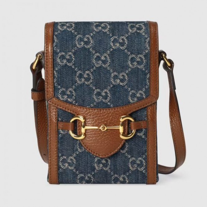 【オシャレ☆】GUCCI グッチ 〔グッチ ホースビット 1955〕ミニバッグ   ブルー＆アイボリー GGデニム ‎625615 2KQGG 8375