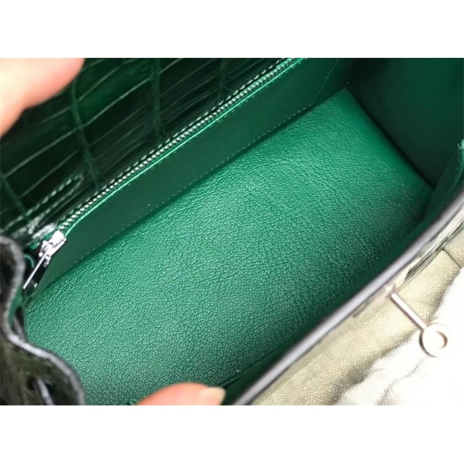 【0111更新】HERMES エルメス Kelly ケリー クロコ グリーン シルバー金具 MiniKelly ミニケリー 19cm/20cm/25cm/28cm