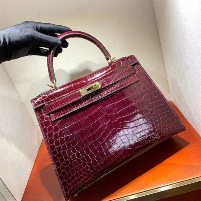 【0111更新】HERMES エルメス Kelly ケリー クロコ ワインレッド シルバー金具 MiniKelly ミニケリー 19cm/20cm/25cm/28cm