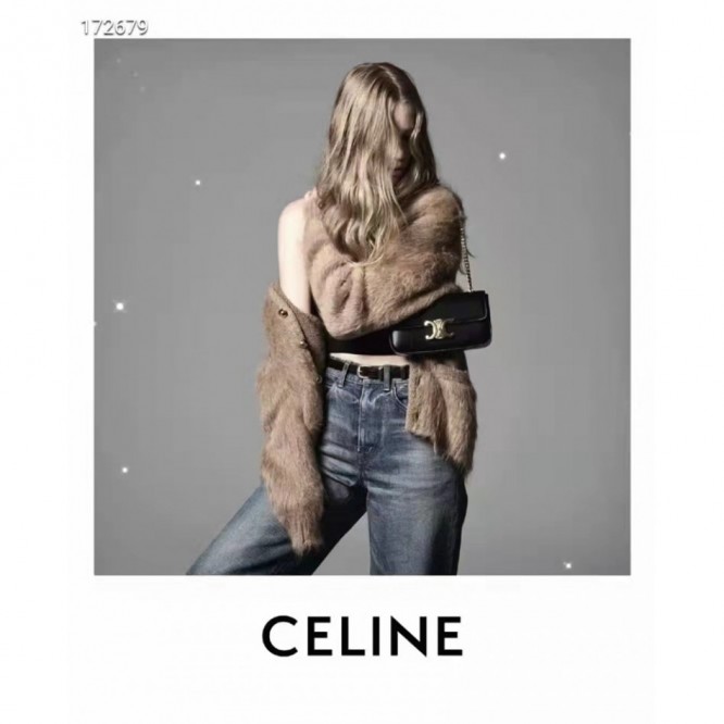 Celine・シャイニーカウレザーチェーンショルダーバッグ