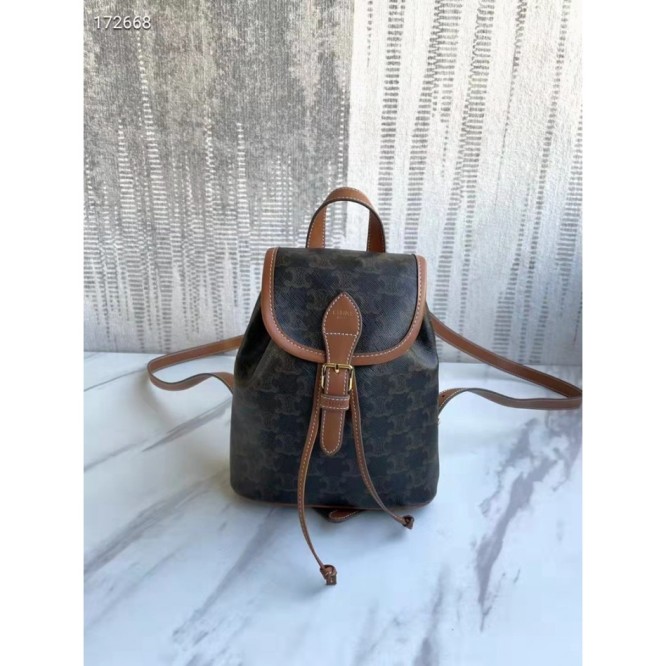 Celine・FOLCO TRIOMPHECANVASロゴプリント和牛レザーミニバックパック