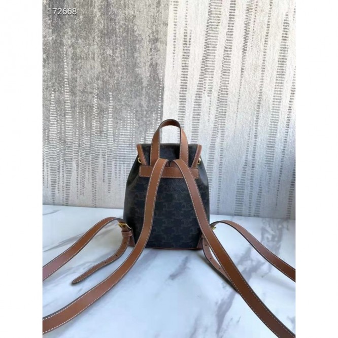 Celine・FOLCO TRIOMPHECANVASロゴプリント和牛レザーミニバックパック