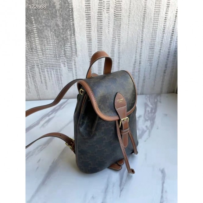 Celine・FOLCO TRIOMPHECANVASロゴプリント和牛レザーミニバックパック