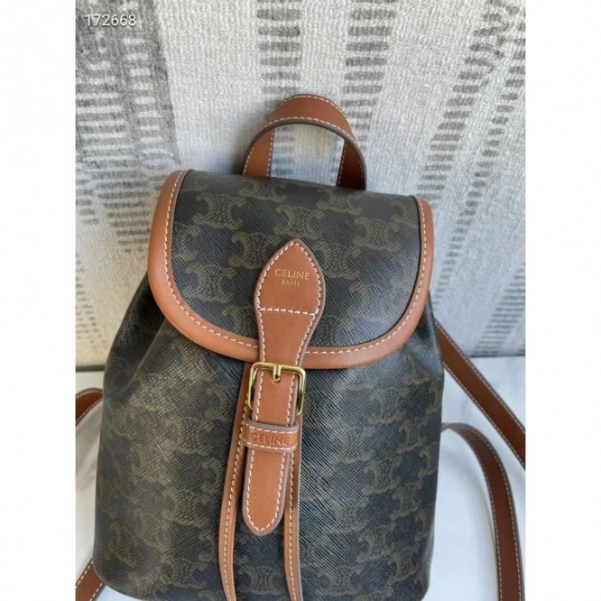Celine・FOLCO TRIOMPHECANVASロゴプリント和牛レザーミニバックパック
