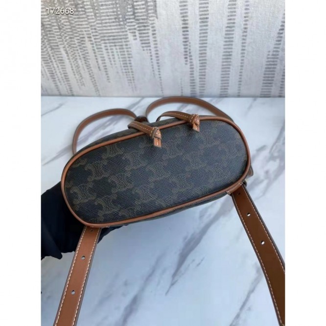 Celine・FOLCO TRIOMPHECANVASロゴプリント和牛レザーミニバックパック