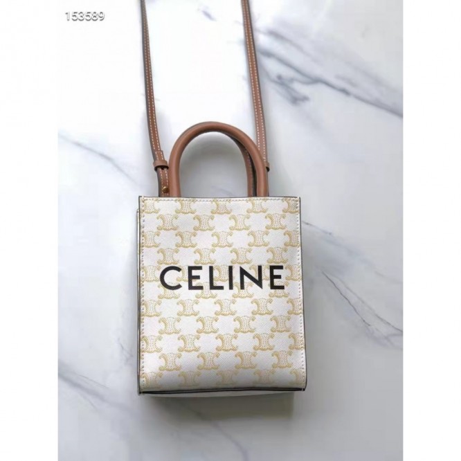 Celine・CABASロゴプリント縦型ハンドバッグ