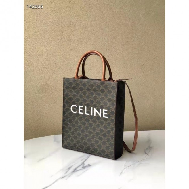Celine・CABASロゴプリント縦型ハンドバッグ