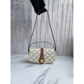 Celine・TRIOMPHECANVASロゴプリントとカーフレザーストラップクラッチ