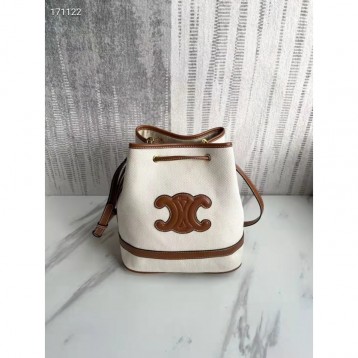 Celine・CUIRTRIOMPHEスモールファブリックとカーフレザーのバケットバッグ