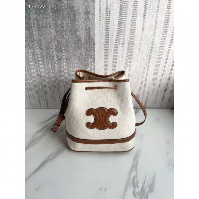 Celine・CUIRTRIOMPHEスモールファブリックとカーフレザーのバケットバッグ