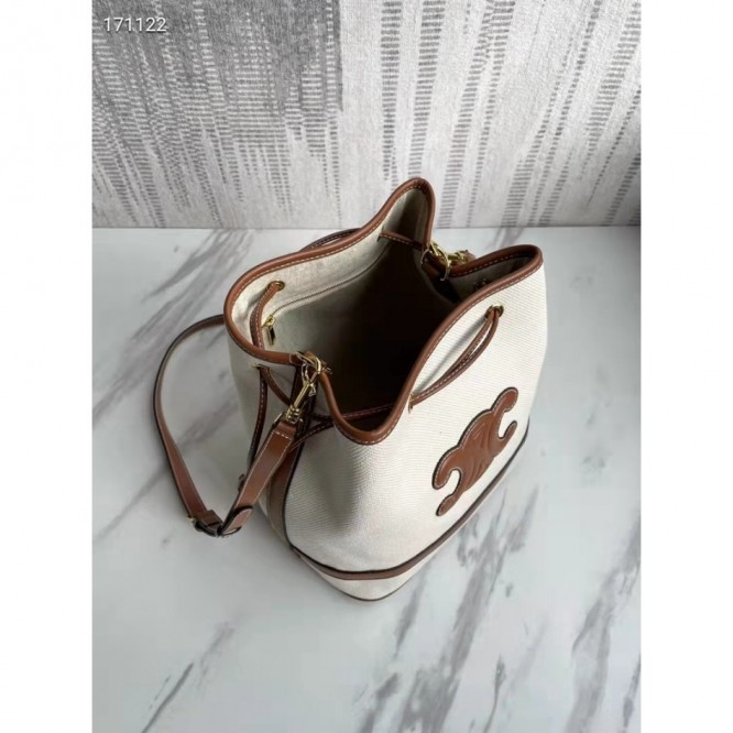 Celine・CUIRTRIOMPHEスモールファブリックとカーフレザーのバケットバッグ