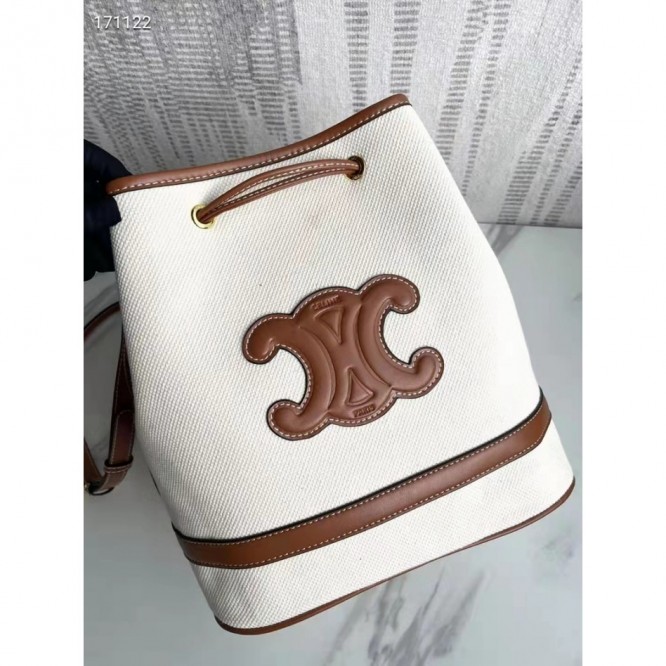 Celine・CUIRTRIOMPHEスモールファブリックとカーフレザーのバケットバッグ