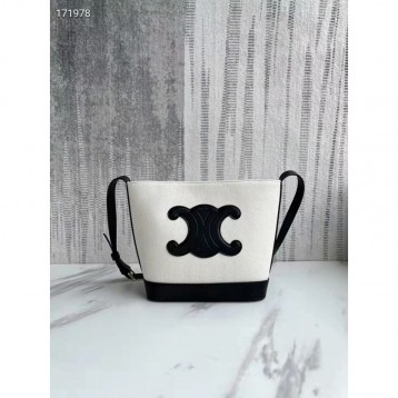 Celine・CUIRTRIOMPHEスモールファブリックとカーフレザーのバケットバッグ