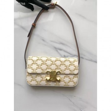 Celine・TRIOMPHEロゴプリントカーフレザーショルダーバッグ 白い