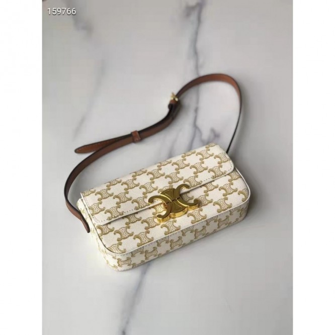 Celine・TRIOMPHEロゴプリントカーフレザーショルダーバッグ 白い