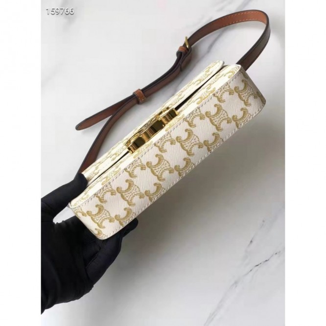 Celine・TRIOMPHEロゴプリントカーフレザーショルダーバッグ 白い