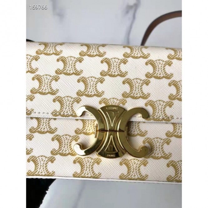 Celine・TRIOMPHEロゴプリントカーフレザーショルダーバッグ 白い