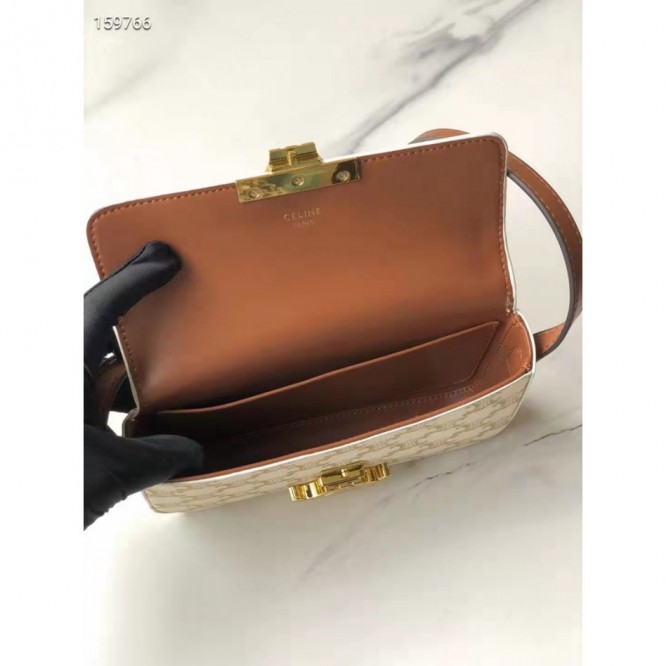Celine・TRIOMPHEロゴプリントカーフレザーショルダーバッグ 白い