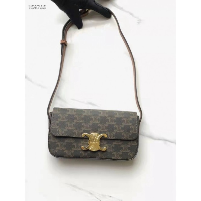 Celine・TRIOMPHEロゴプリントカーフレザーショルダーバッグ