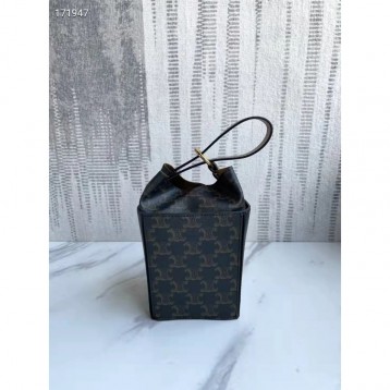 Celine・BOX TRIOMPHECANVASロゴプリントとカーフレザーストラップハンドバッグ